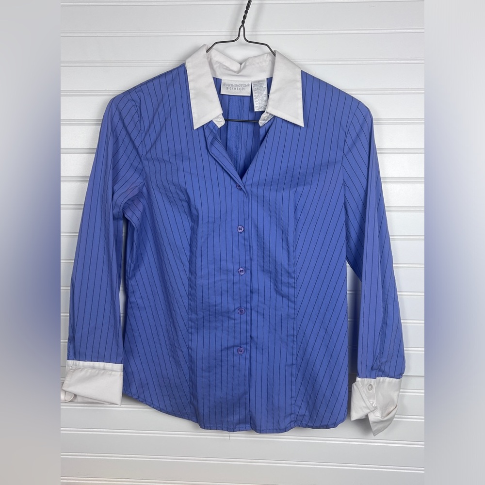 Worthington Soft Purple Striped Button-Up Shirt with White Collar